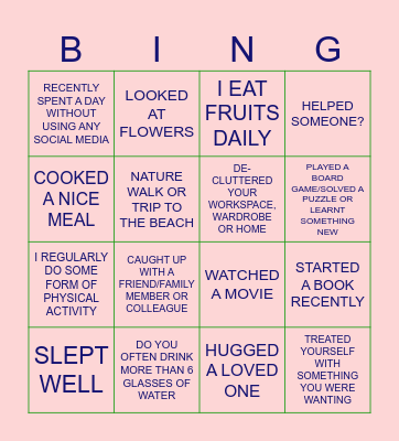WELLBEING BINGO Card
