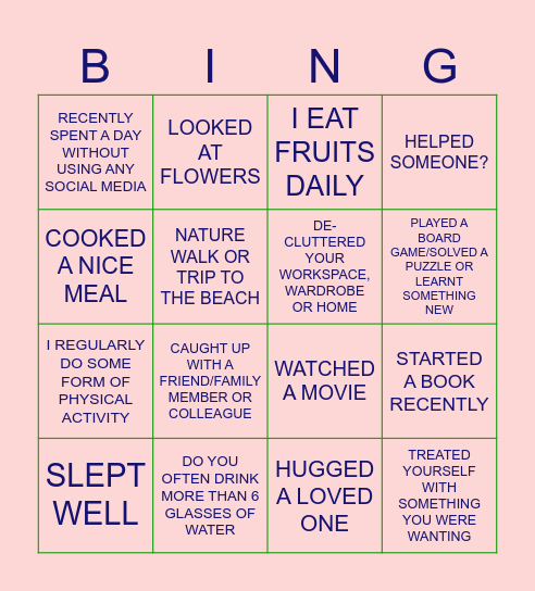 WELLBEING BINGO Card