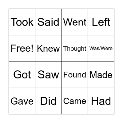 IRREGULAR VERBS Bingo Card