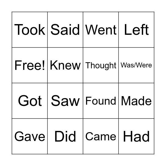 IRREGULAR VERBS Bingo Card