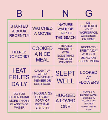 WELLBEING BINGO Card