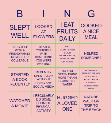WELLBEING BINGO Card