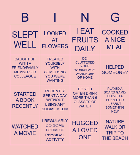 WELLBEING BINGO Card