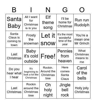 Christmas Songs Bingo Card