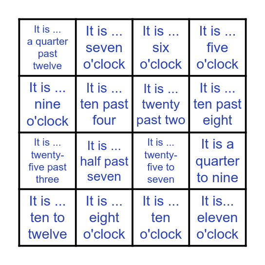 HOUR Bingo Card