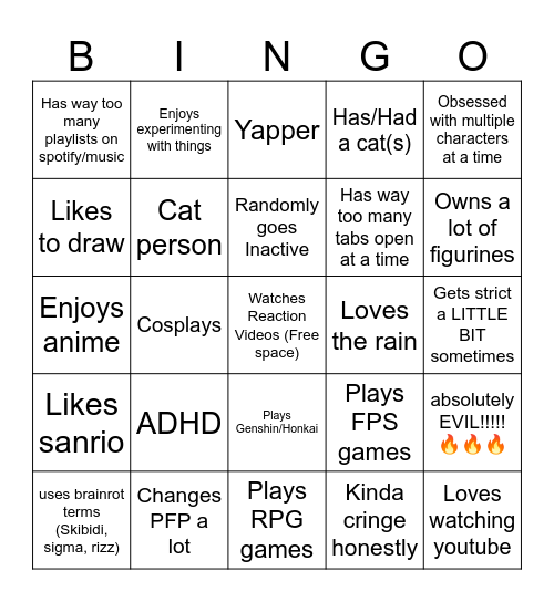 Shun Bingo Card