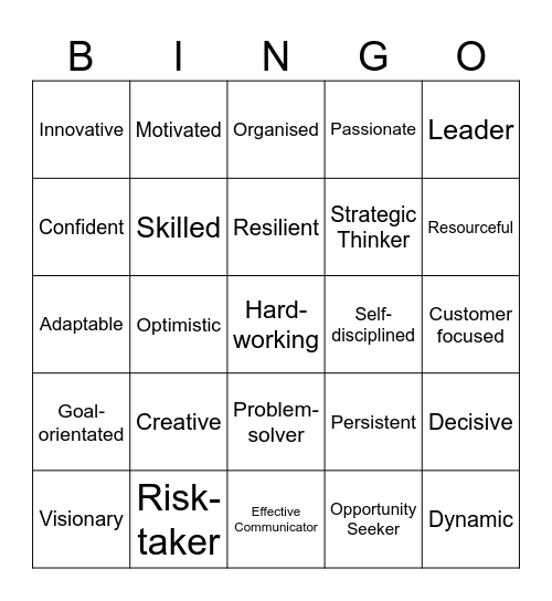 Entrepreneurship Bingo Card