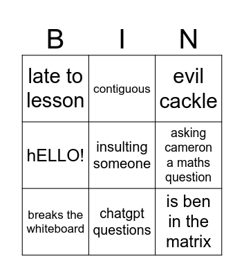 garnham bingo Card