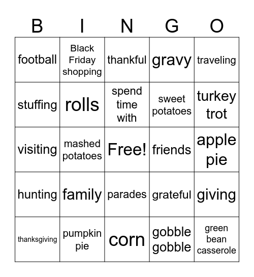 Thanksgiving Bingo Card