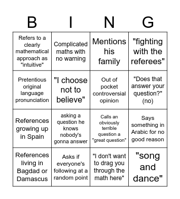 Eric Bingo Card