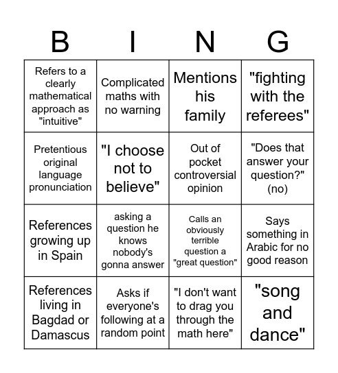 Eric Bingo Card