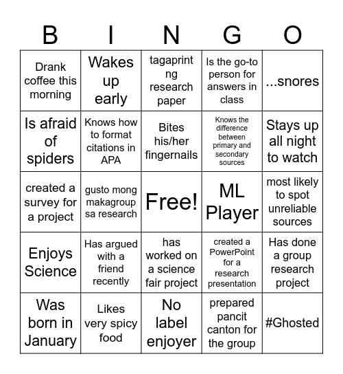 People Bingo Card