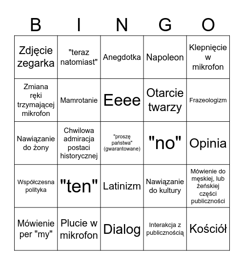 Bingo z Prof. Koredczukiem Bingo Card