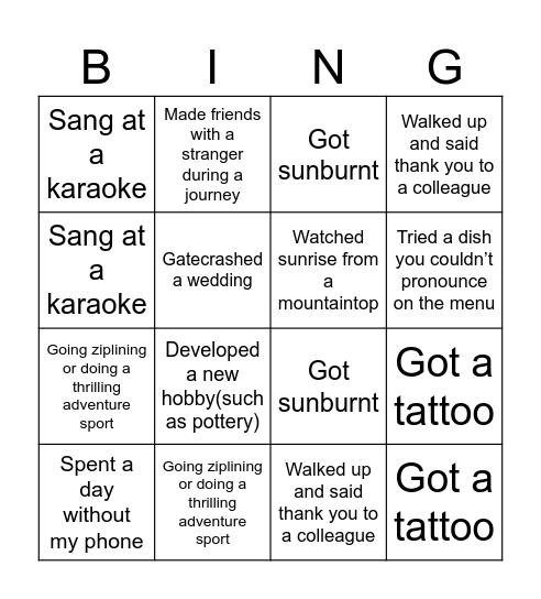 Bingo 2024 Experiences edition..:) Bingo Card