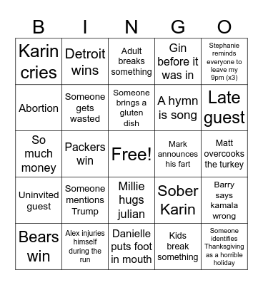 Thanksgiving 2024 Bingo Card