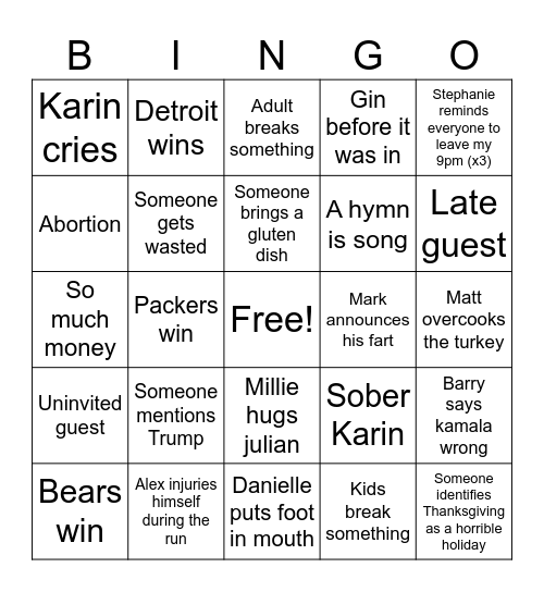 Thanksgiving 2024 Bingo Card