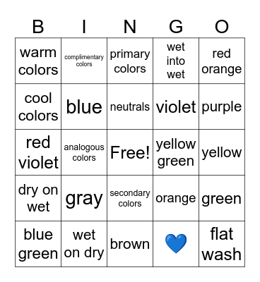 Watercolor Bingo Card