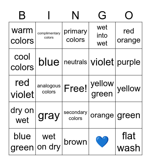 Watercolor Bingo Card