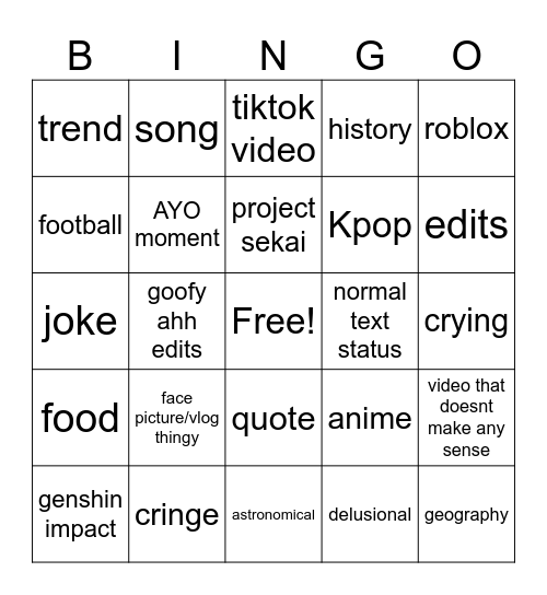 WhatsApp status Bingo Card