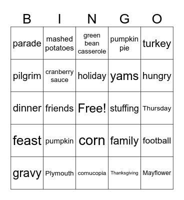 Thanksgiving Bingo Card