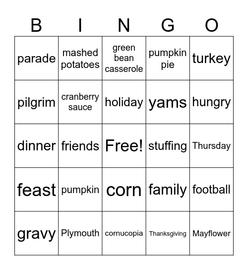 Thanksgiving Bingo Card