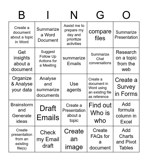 What have you done with Copilot so far?? Bingo Card