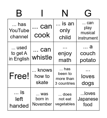 Find someone who Bingo Card