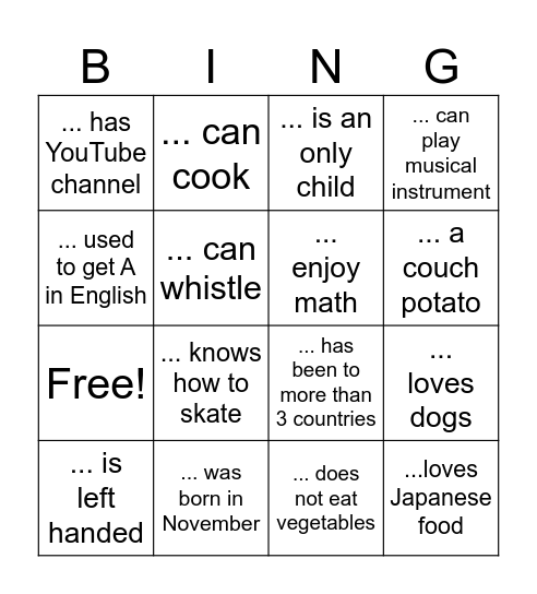 Find someone who Bingo Card