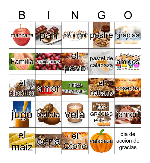 Día de Acción de Gracias Bingo Card