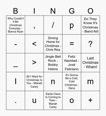 Kerst Bingo Card