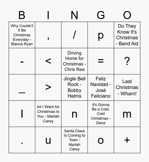 Kerst Bingo Card