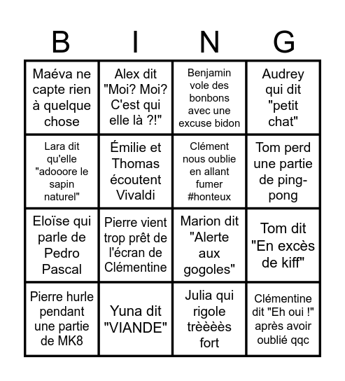 Bingo Décembre chez Karré Bingo Card