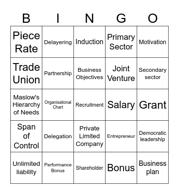 Business Studies Bingo Card