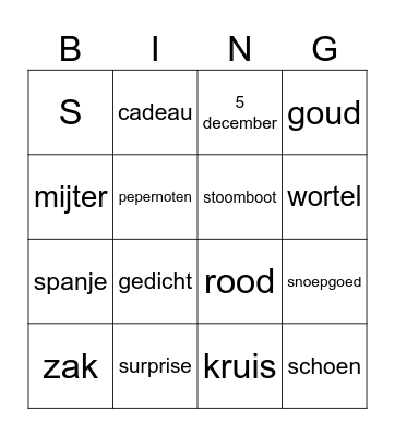 Sinterklaas bingo Card