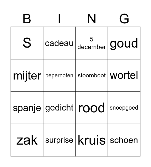 Sinterklaas bingo Card