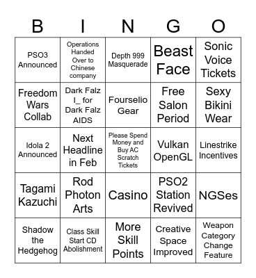 NGS Headline November Bingo Card