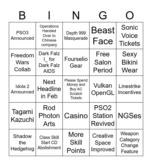 NGS Headline November Bingo Card