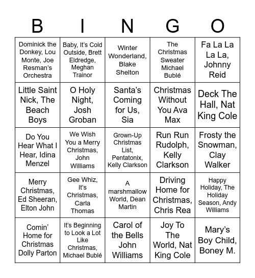 CHRISTMAS MUSIC Bingo Card