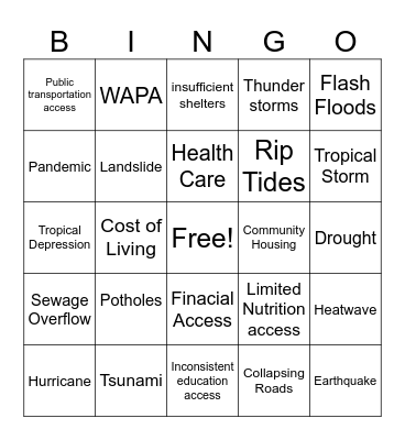 St. John Disasters Bingo Card