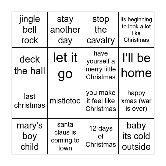 christmas bingo 1 (songs) Bingo Card