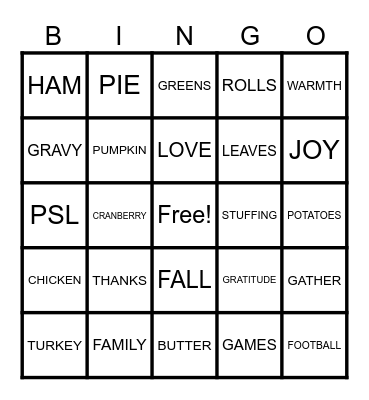 THANKSGIVING BINGO! Bingo Card