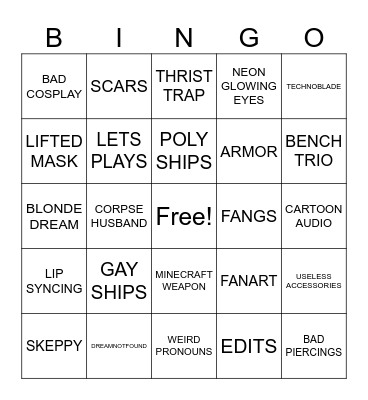 DREAM SMP CRINGE BINGO Card