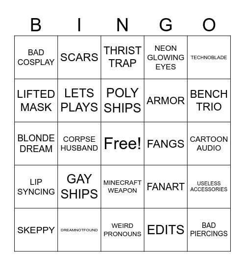DREAM SMP CRINGE BINGO Card
