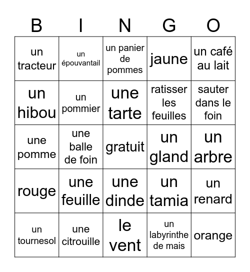 L'automne Bingo Card