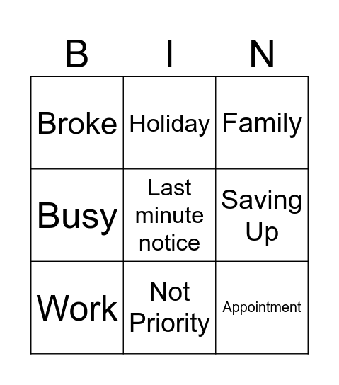 Gaz Bingo Card
