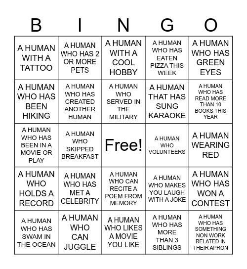 Human Bingo Card