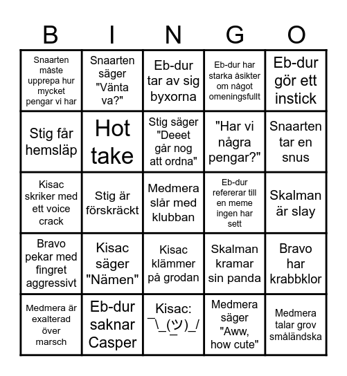 SHOTBINGO á la Schlaget Bingo Card