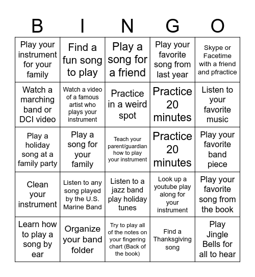 Band Break Bingo Card