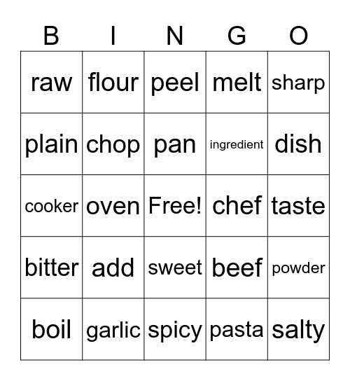 Cooking - A2+ ENG Bingo Card