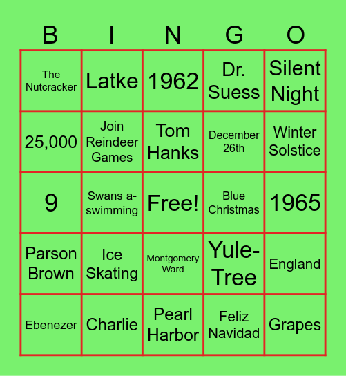 Bestest Team Holiday Bingo Card